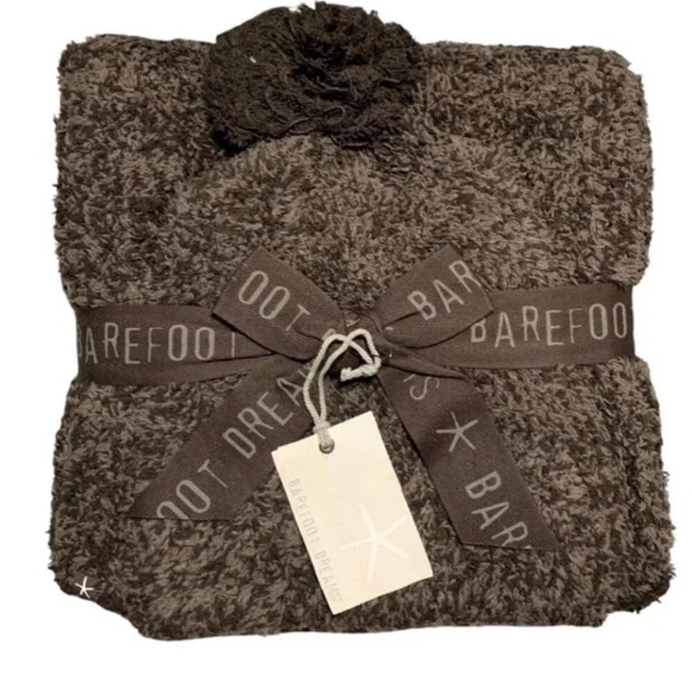 Barefoot Dreams CozyChic Pom Pom Beanie & Scarf Set in Espresso/Cocoa